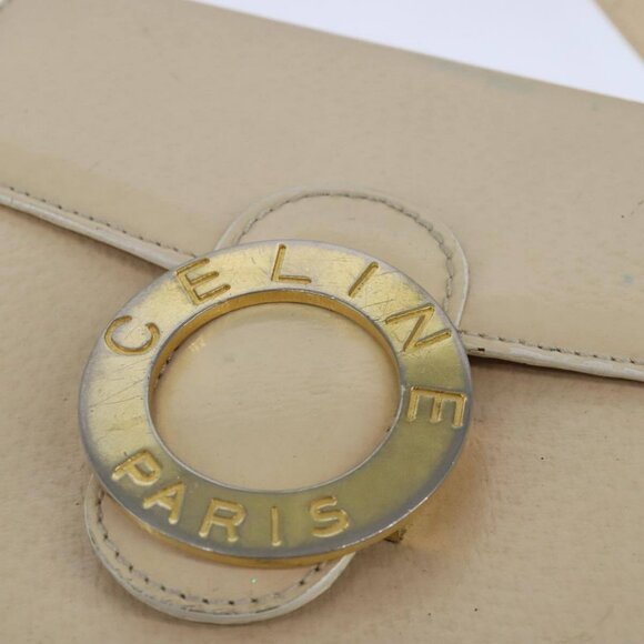 CELINE Circle Shoulder Bag Leather Beige Gold Auth 102742 - Picture 11 of 15